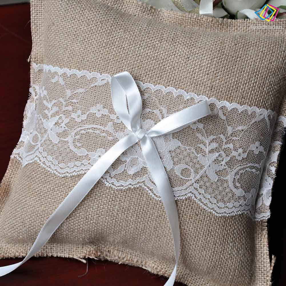 FCD Wedding Ring Pillow Cushion Vintage Burlap Lace Decoration For Bridal Party Ceremony Pocket