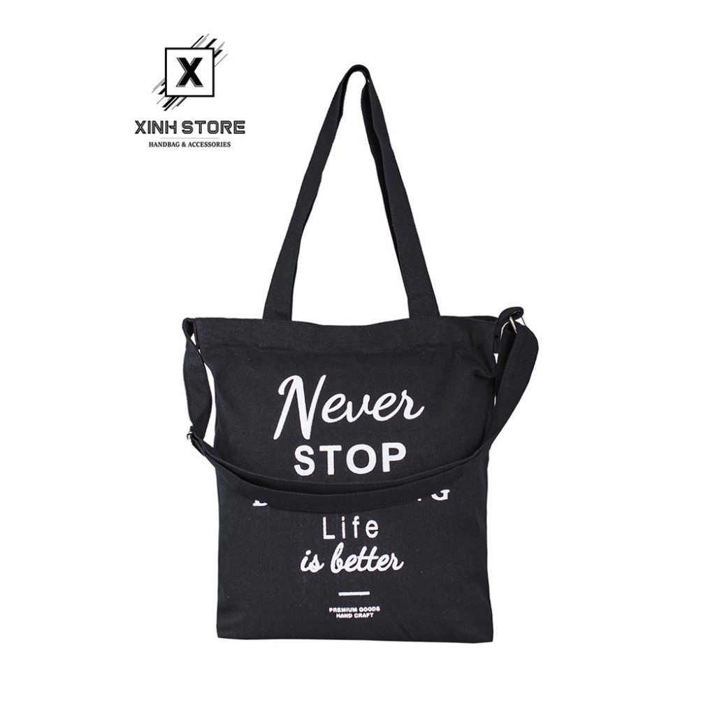 Hot Trend -   Túi Vải Tote 3 Dây Cao Cấp (Đen) Xinh Store