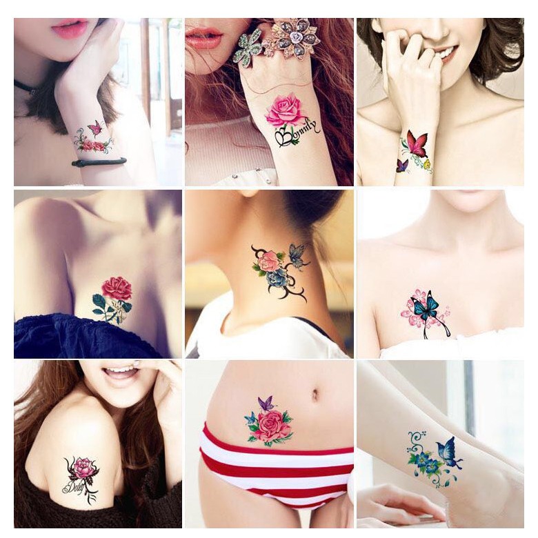 66 tờ hình xăm dán chủ đề hoa tatoo tha thu nhiều mẫu