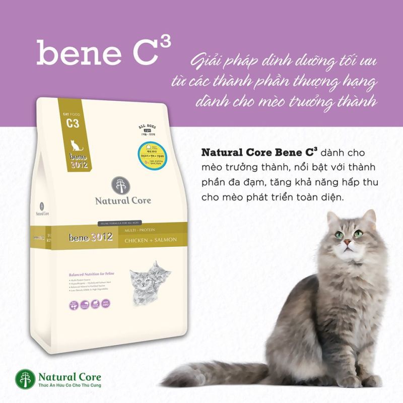 Hạt Natural Core C3 Bene 3012 cho mèo thịt gà và cá hồi bao 5kg - 10kg