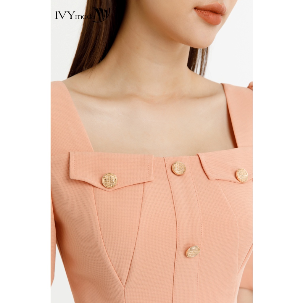 Đầm xòe phối khuy IVY moda MS 48M7783