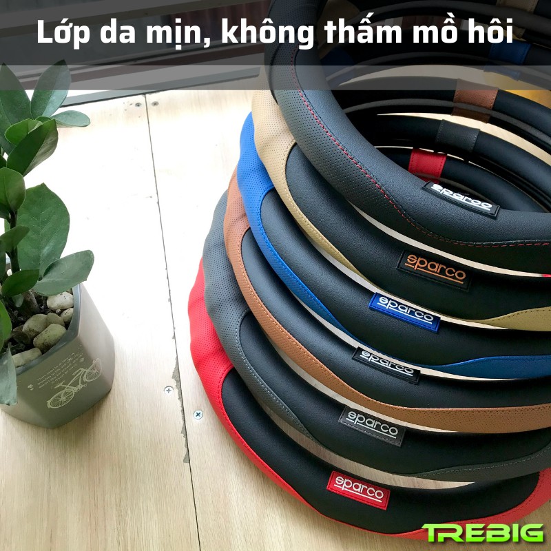 Bọc vô lăng Sparco nhập khẩu chính hãng, size 38cm, chất liệu da cao cấp, phù hợp với mọi loại xe. Đồ chơi ô tô Trebig.