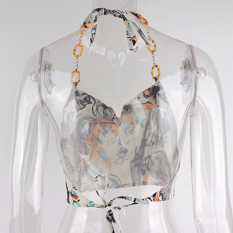 DUNEA Áo Nữ Không Tay Hở Lưng Thắt Nơ Quyến Rũ