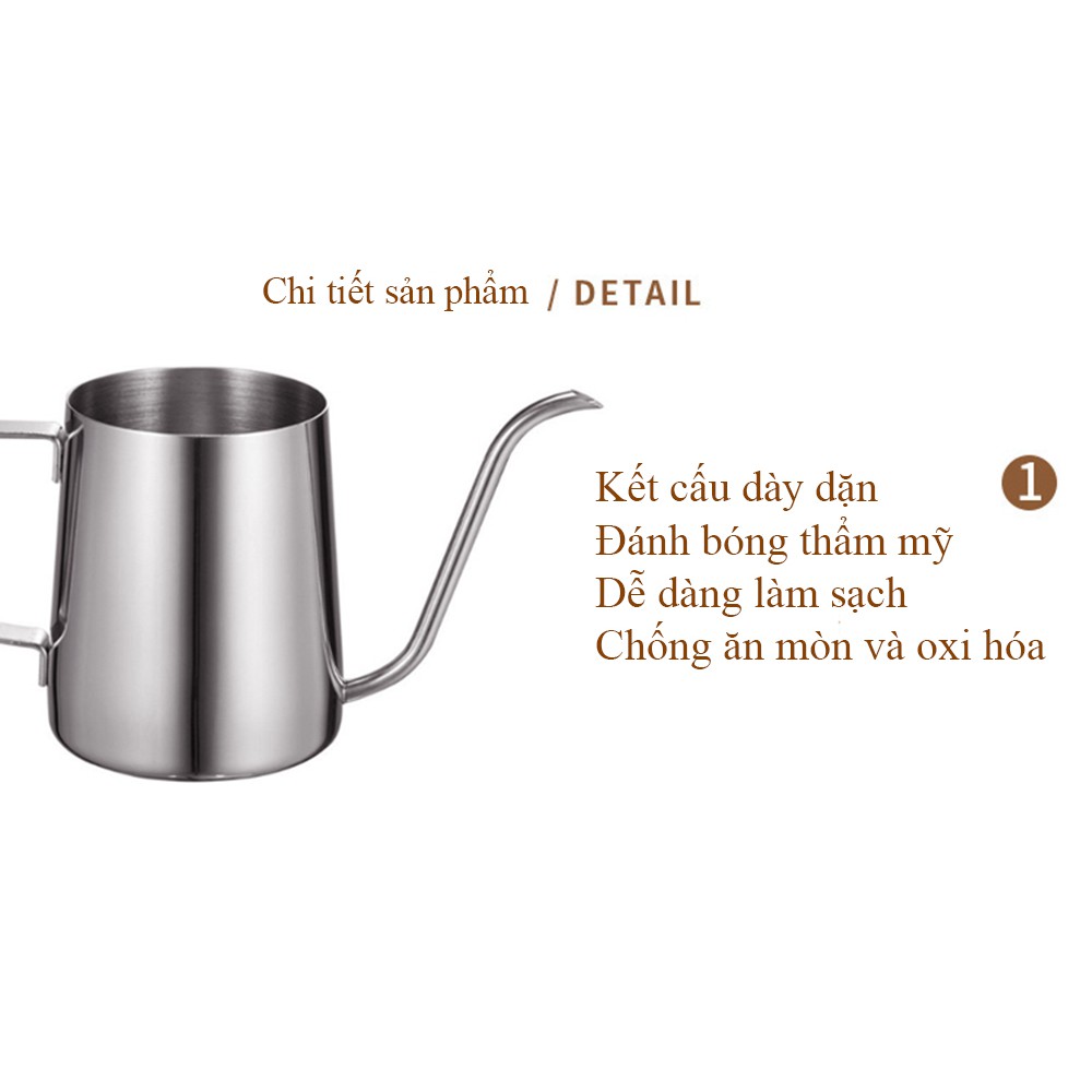 Ấm pha trà, cà phê cổ ngỗng Inox 304 cao cấp AnShin 350ml