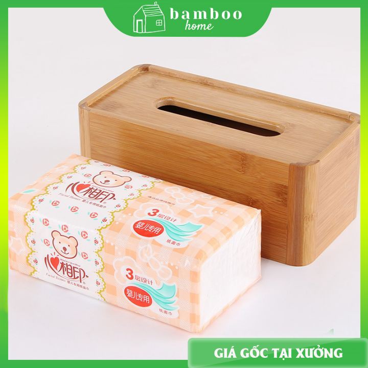 Hộp đựng giấy ăn tre cao cấp BAMBOOO ECO hình chữ nhật để ở phòng khách, phòng ngủ, phòng làm việc thân thiện môi trường