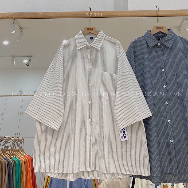 [S0021] Áo sơ mi kẻ form oversize tay lỡ vải thô dày dặn (Có sẵn/ảnh thật)