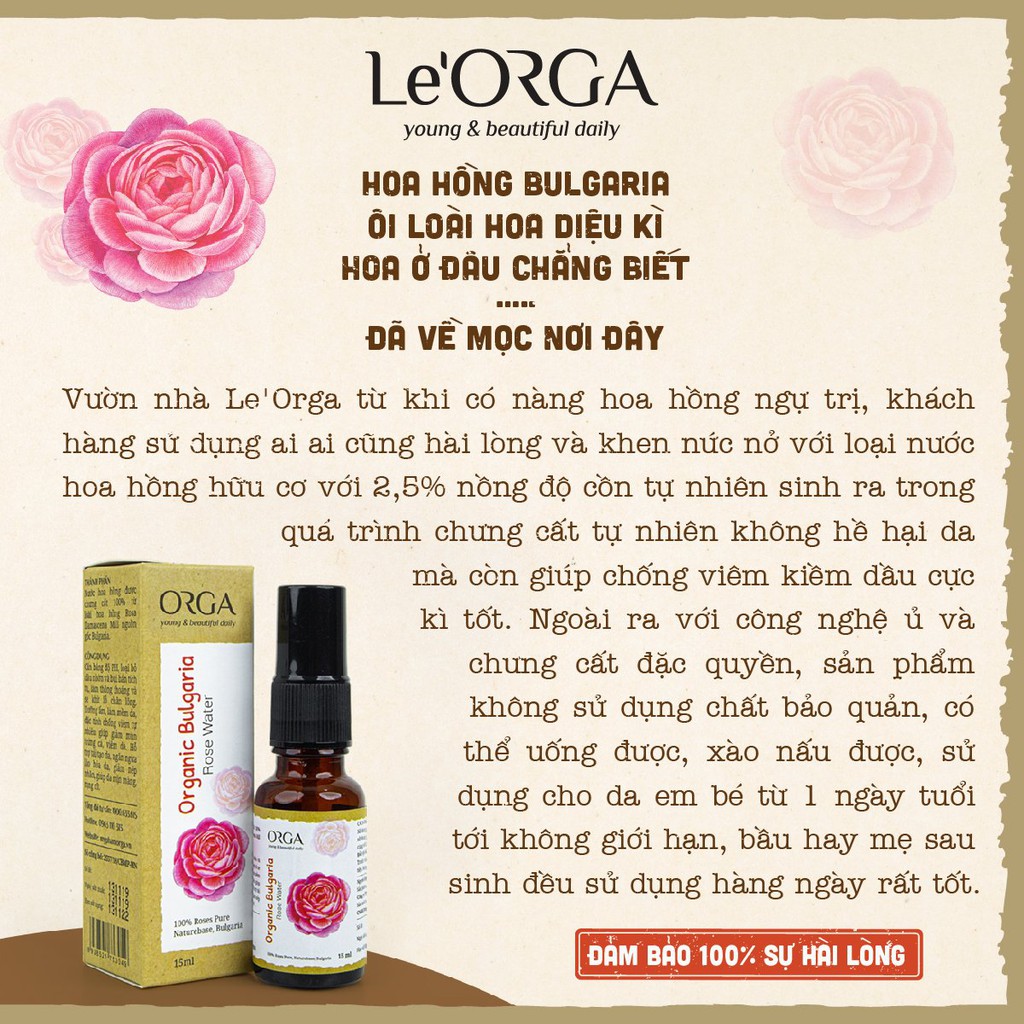 Nước Hoa Hồng Le'Orga - Toner Organic Bulgaria Cân Bằng Da Se Khít Lỗ Chân Lông 15 | BigBuy360 - bigbuy360.vn