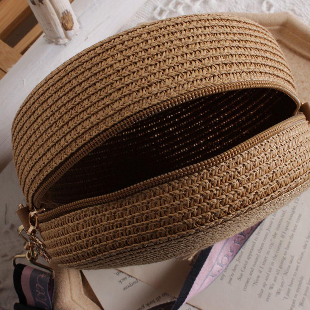 KENT1 Túi cói Đan Lát Hình Tròn Dễ Thương Cho Nữ