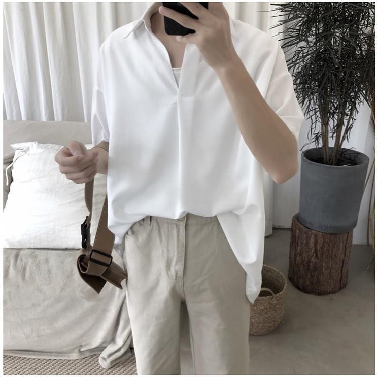 Áo Sơ Mi Không Nút (unisex)- Màu Trắng