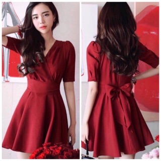 Đầm váy đỏ xoè cột eo