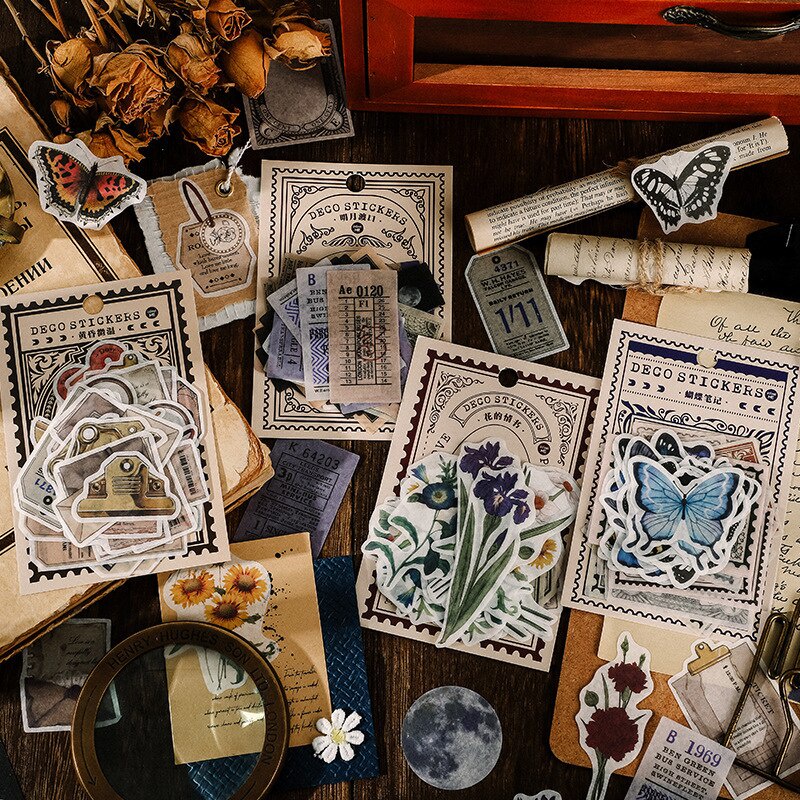 Set 40 miếng dán trang trí sổ tay phong cách vintage