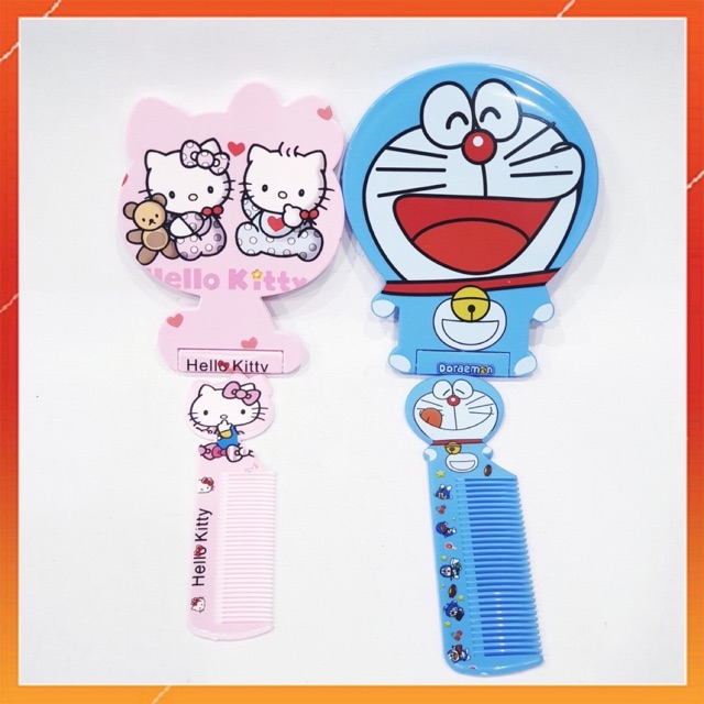 ⚡️RẺ VÔ ĐỊCH⚡️ GƯƠNG KÈM LƯỢC ĐÔREMON &amp; HELLO KITTY BỎ TÚI