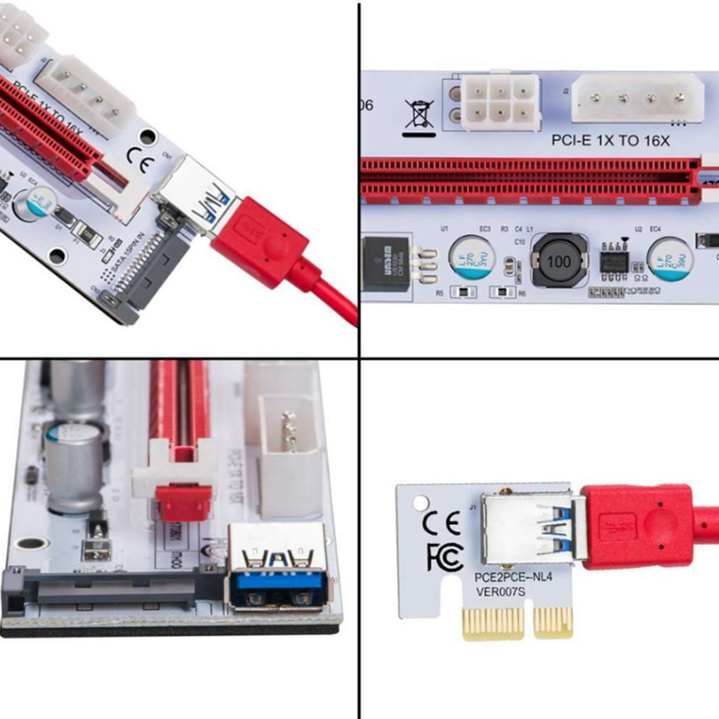 Thẻ chuyển đổi mở rộng LATTCURE PCI-E khe A cố định 16x sang 1x 60cm có dây cáp nguồn ổn định chắc chắn 3 đèn LED chỉ báo