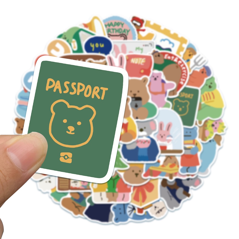 Bộ 50 Tấm Nhãn Dán Trang Trí Cốc Nước/Nhật Ký Họa Tiết Chú Gấu Hoạt Hình Kiểu Hàn Quốc Dễ Thương