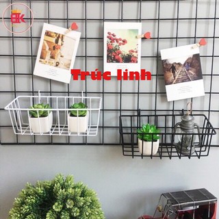 Khung Tranh Lưới Sắt Nghệ Thuật- Khung lưới sắt trang trí treo tường decor, giỏ lưới, rổ treo ,thanh để đồ,kẹp gỗ,đèn le