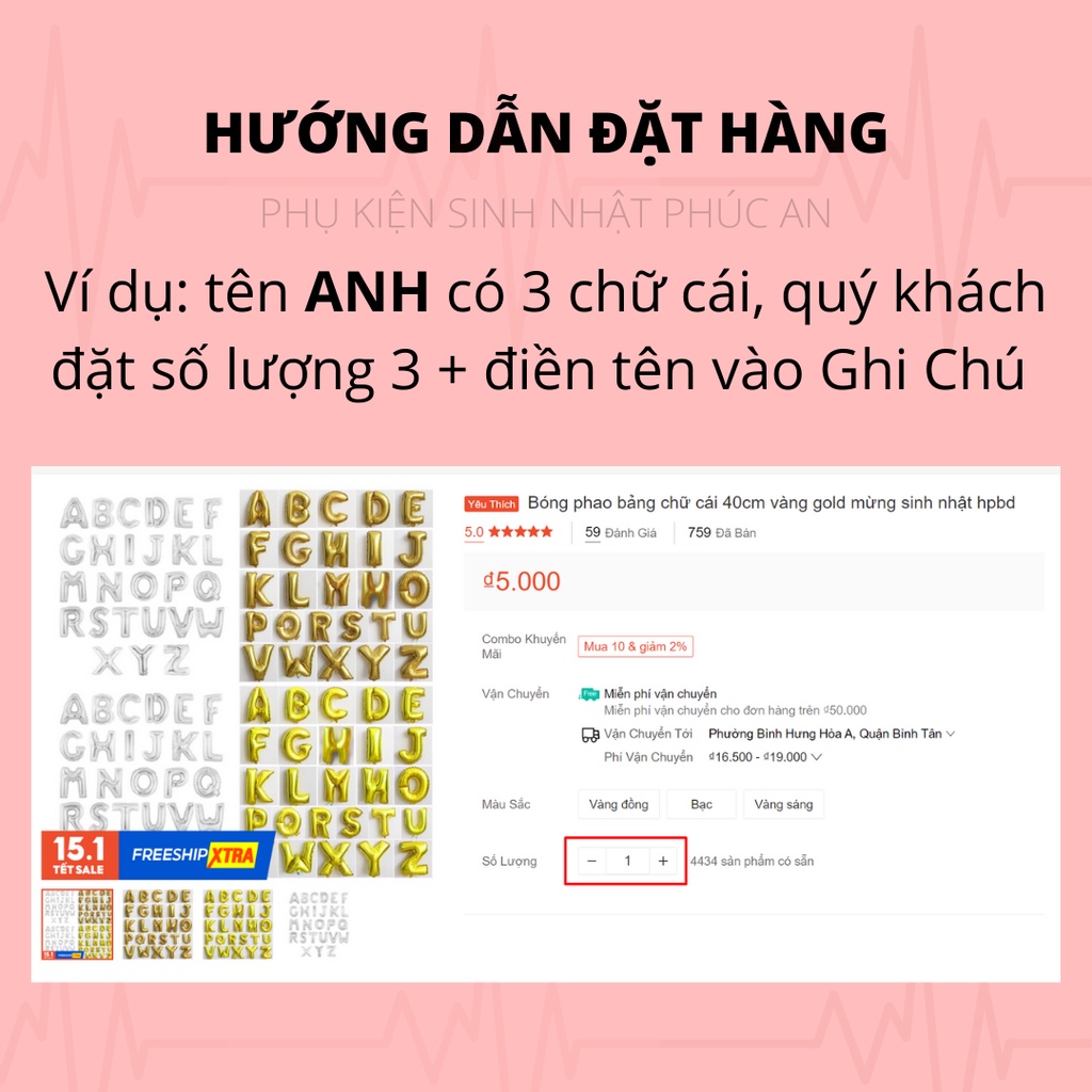 Bóng phao bảng chữ cái 40cm vàng gold mừng sinh nhật hpbd