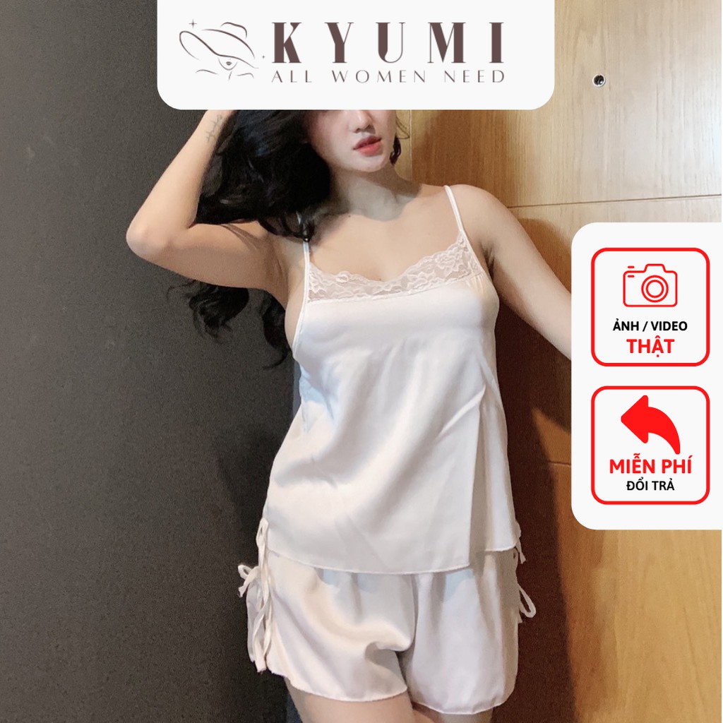 Đồ ngủ 2 dây phối ren KYUMI OFFICIAL, chất liệu lụa satin cao cấp mềm mại gợi cảm, freesize dưới 60kg 027 | BigBuy360 - bigbuy360.vn