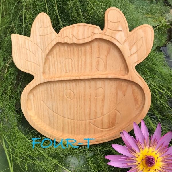 Khay Gỗ Decor Con Trâu, Dĩa Ăn Dặm Cho Bé Đựng Thức Ăn Trang Trí Nguyên Khối Đẹp Dai Bền, Four-T Shop