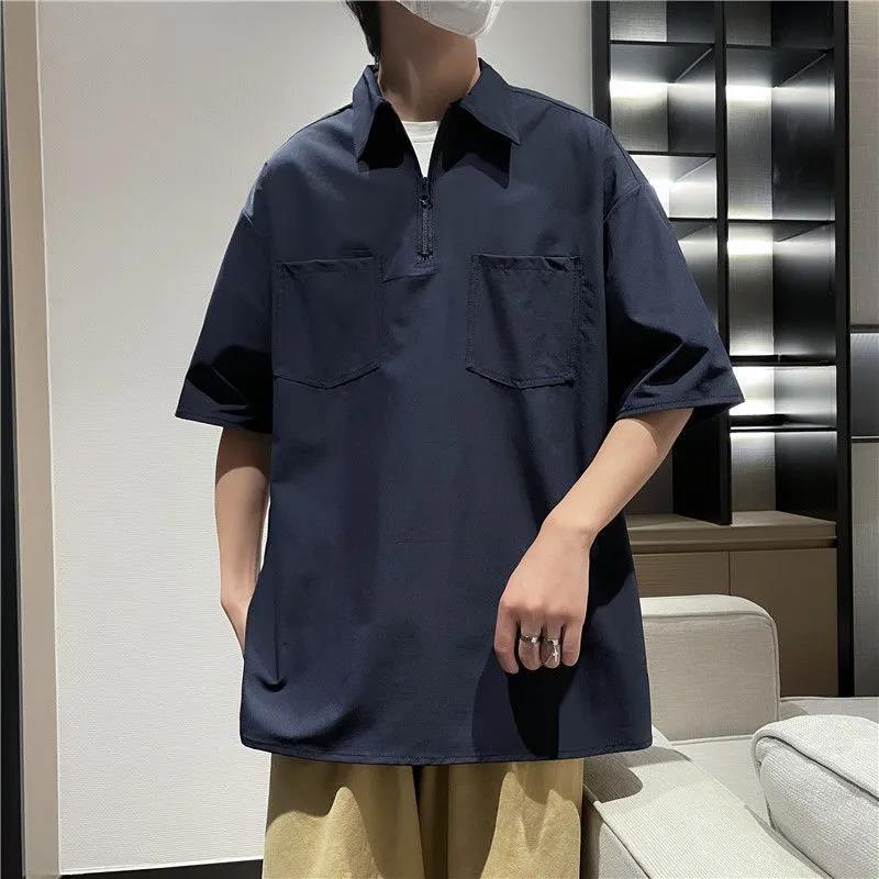 Áo polo Tay Ngắn Dáng Rộng Vải Lụa Lạnh Mỏng Thời Trang Mùa Hè Cho Nam