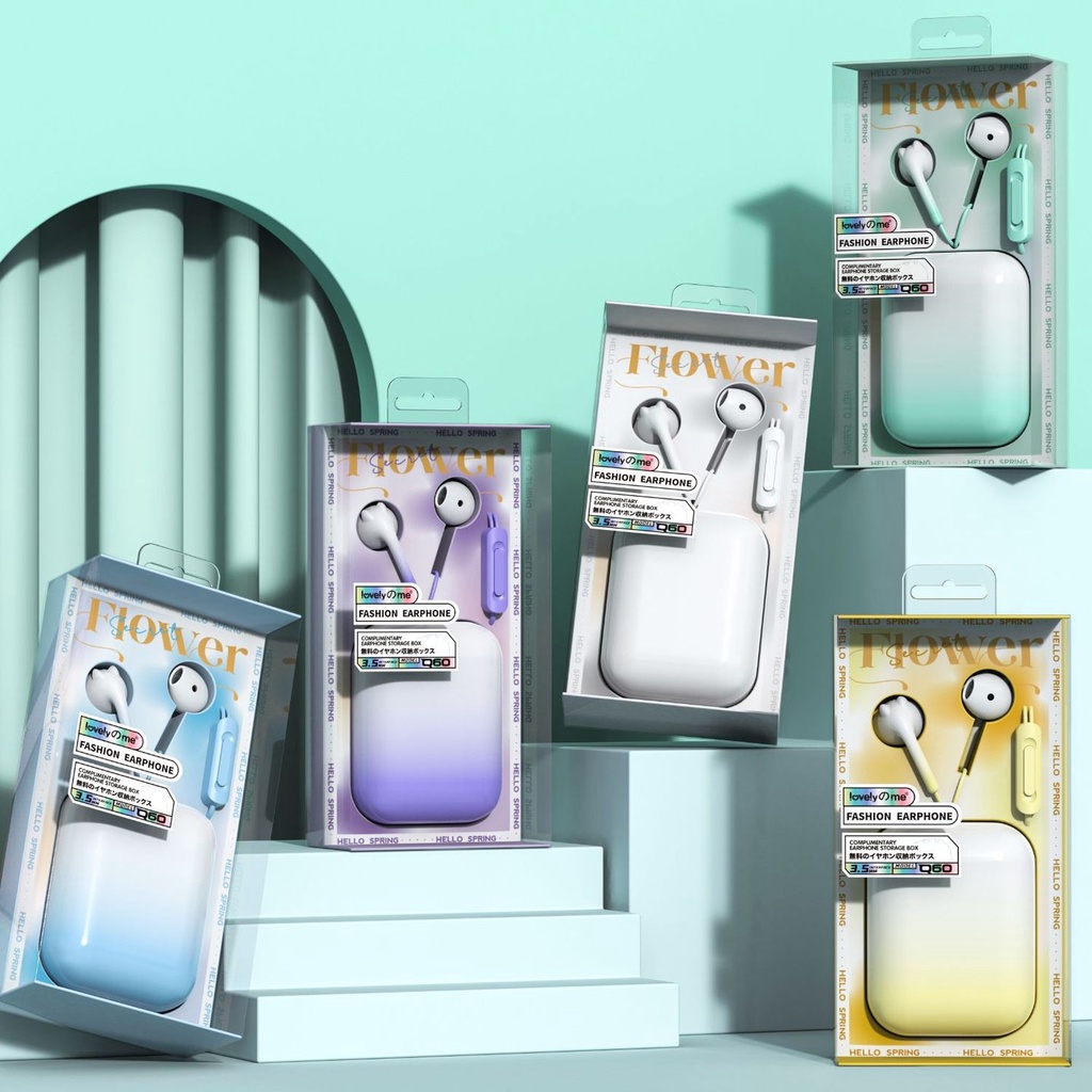 Tai Nghe Nhét Tai Q60 Màu Gradient Có Dây Âm Thanh Stereo Với Mic 3.5mm Cho Điện Thoại