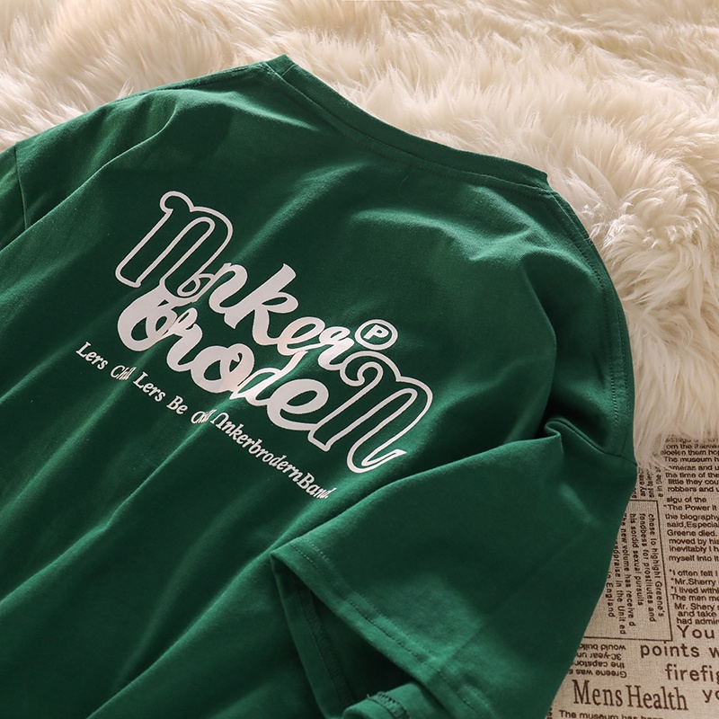 NUZIRO  Áo thun nữ  tay ngắn cổ tròn màu xanh lục thời trang