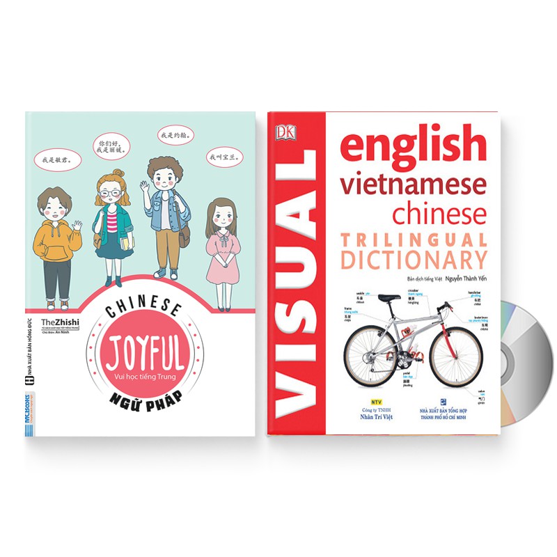 Sách - Combo 2 sách: Joyful Chinese – Vui học tiếng Trung – Ngữ pháp + Từ điển hình ảnh Tam Ngữ Trung Anh Việt + DVD