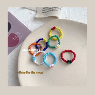 Nhẫn Hạt cườm nhiều màu hoa trơn BEADED RING handmade MADEBYLEE