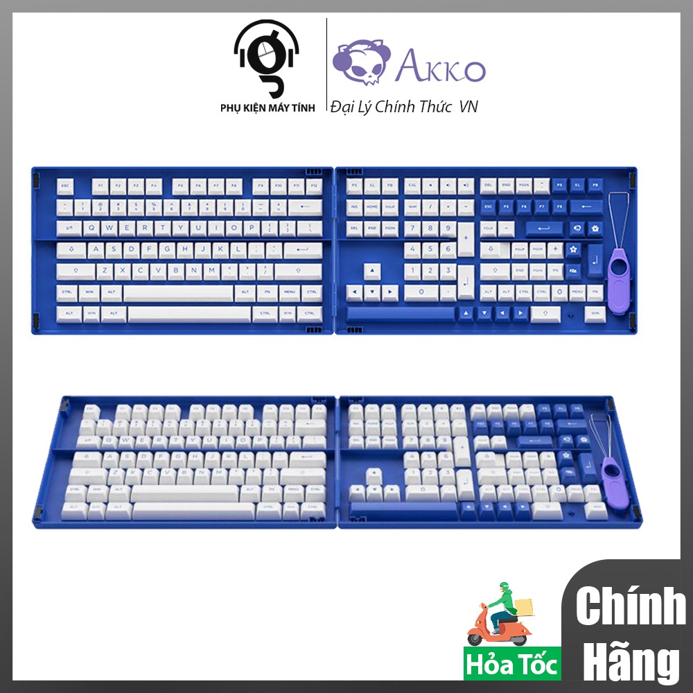 AKKO Keycap set – Blue on White (PBT Double-Shot/ASA profile/197 nút)