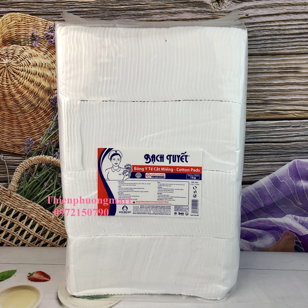 Bông Gòn cắt miếng Sẵn 1kg Vệ Sinh cho bé zize 10 x 10 - Bông gòn cắt sẵn 10x10 Chính hãng Bông Bạch Tuyết