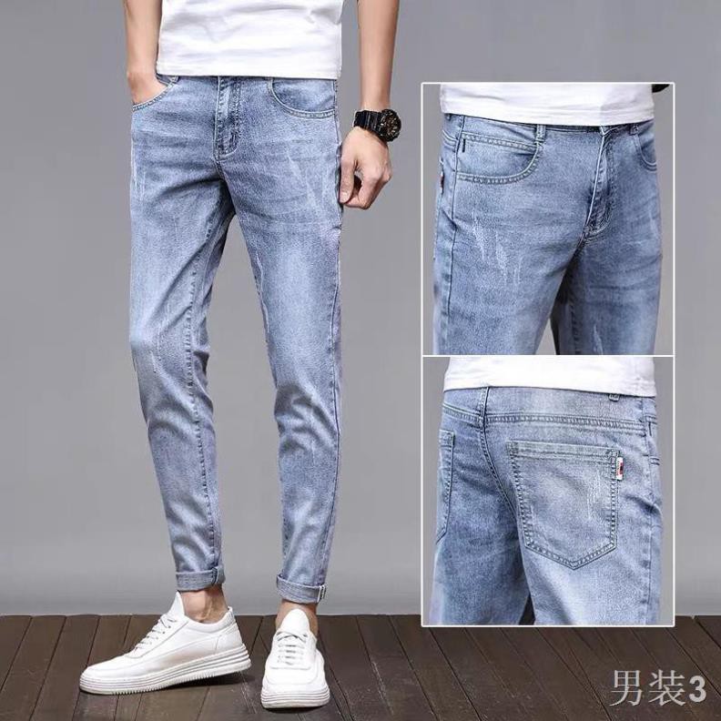 Quần jean nam mới 2020 mùa thu siêu mỏng Stretch Slim Hàn Quốc Phong cách Hợp thời trang cắt ngắn âu3 ་