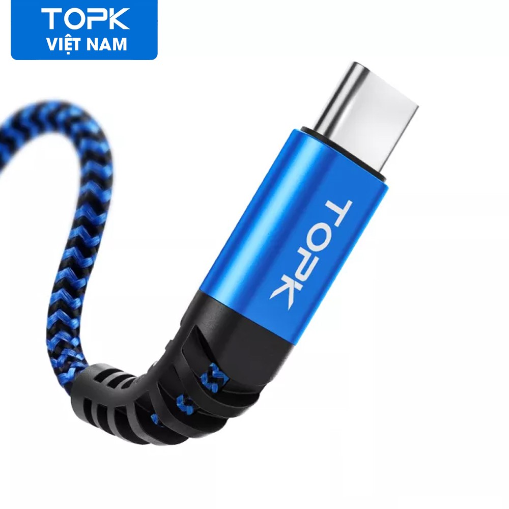 Cáp Sạc/Chuyển Dữ Liệu TOPK AN24 - Micro /Typec Thiết Kế Dây Nylon Bện Cổng Type-C 3A Cho Xiaomi Dài 1m