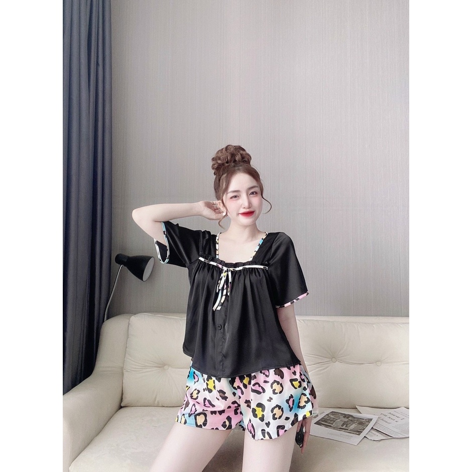 🎀 Vải xịn 🎀  Đồ bộ Đồ mặc nhà Đồ ngủ sleepwear hai dây đùi phối cột nơ dễ thương