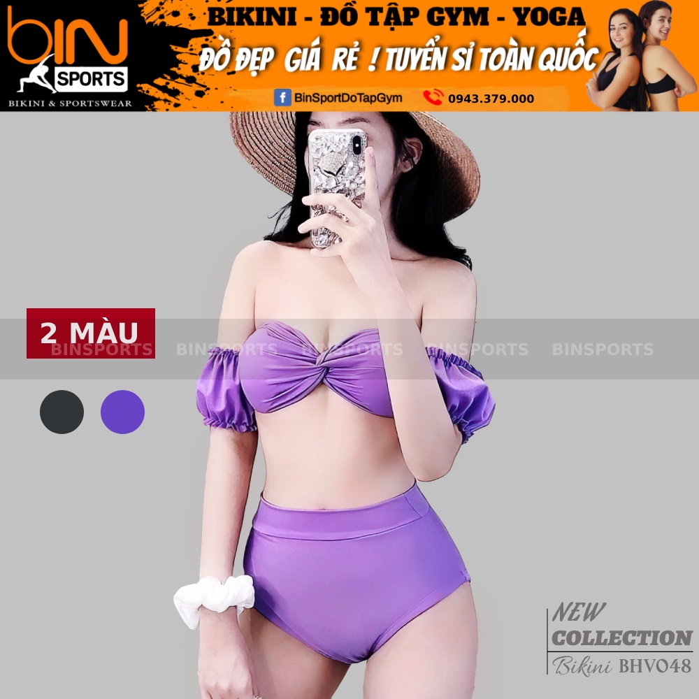 Bikini Nữ Hai Mảnh Bẹt Vai Cạp Cao Freesize Bin Sports BHV048