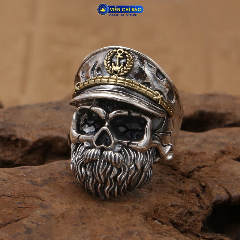 Nhẫn bạc Thuyền Trưởng Ma Captain Skull chất liệu bạc Thái S925 phong cách cá tính thương hiệu Viễn Chí Bảo N100448