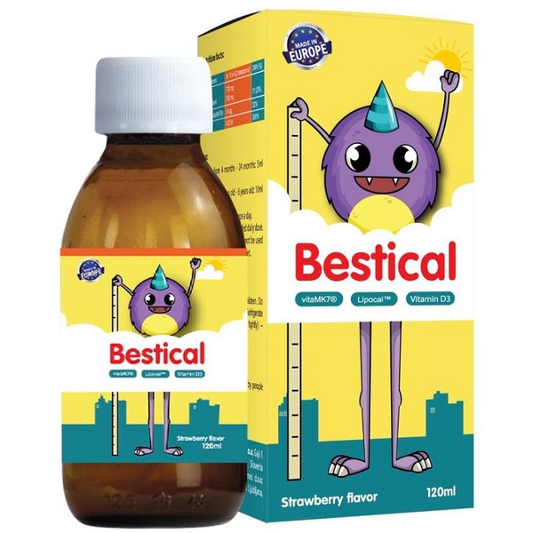 Canxi Bestical vitamin d3k2, canxi sinh học, bổ sung canxi, d3k2 xương răng chắc khỏe chai 120ml chính hãng