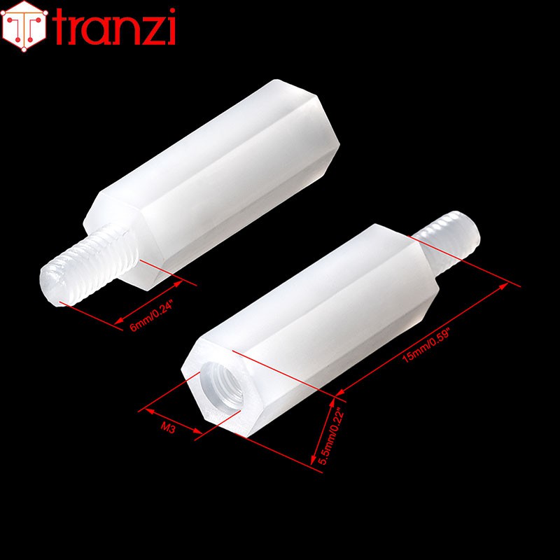 Trụ vít lục giác đực cái nhựa trắng M3x15+6 - túi 50 cái