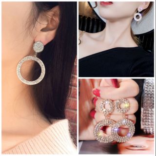 Bông tai dự tiệc khoen tròn đính đá lấp lánh sang trọng