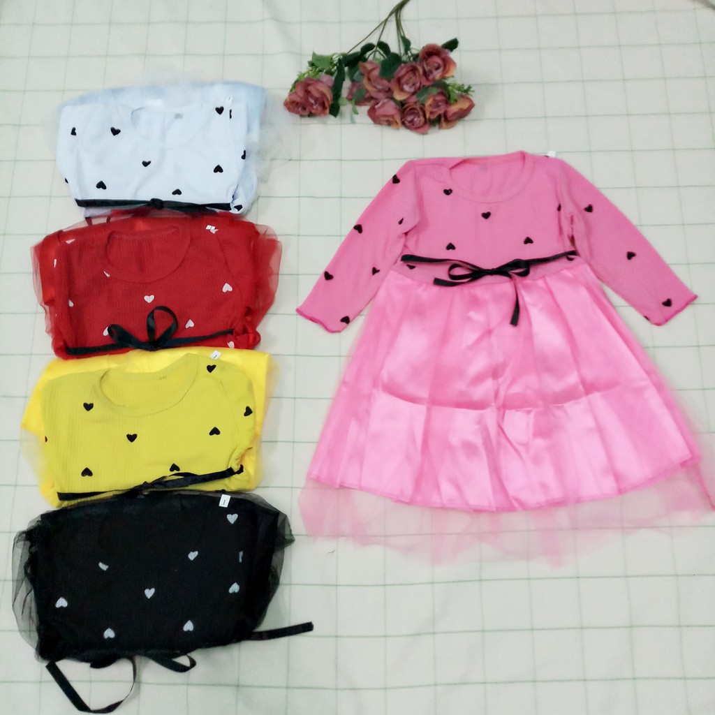 Đầm váy bé gái dài tay cotton len cho bé từ 8kg đến 20kg( màu đỏ, hồng, vàng, trắng, đen)