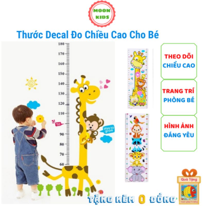 Thước đo chiều cao dán tường cho bé decal hình động vật ngộ nghĩnh,trang trí phòng