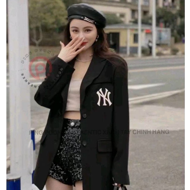 Áo khoác vest dáng dài thêu logo N.Y phong cách hàn quốc