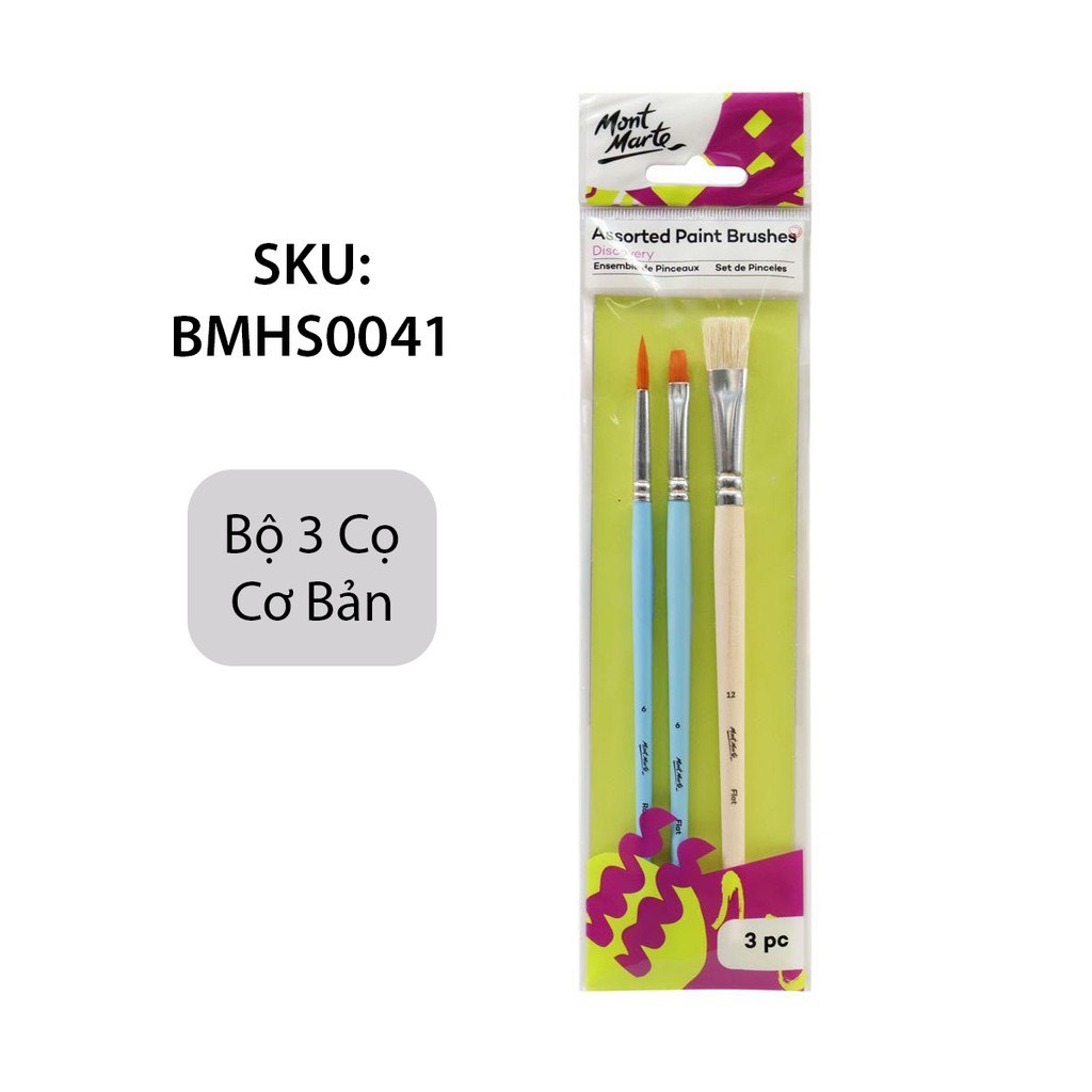 Bộ 3 cọ vẽ màu nước/acrylic Mont Marte BMHS0041