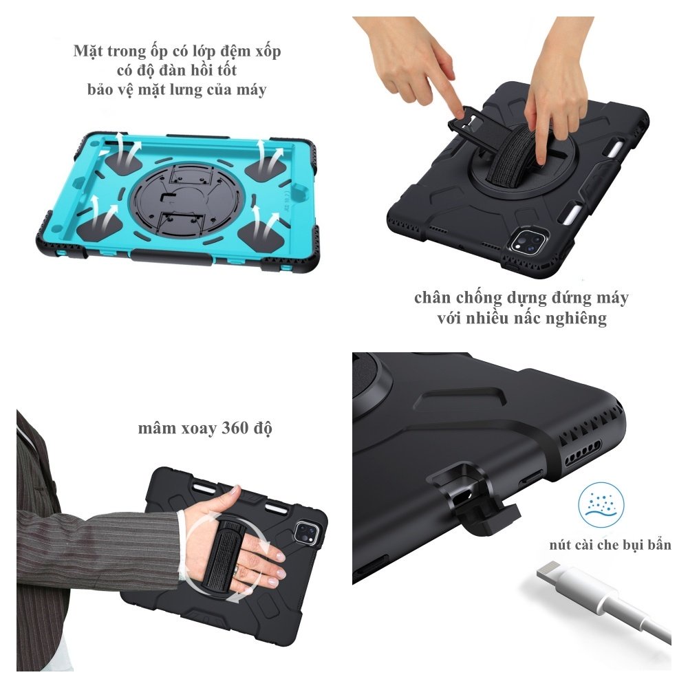 Ốp chống sốc tay xoay 360 độ có cài cho bút Apple Pencil 2 có giá đỡ dựng máy cho iPad Pro 11inch 2018 2020 2021 M1