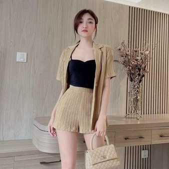 Sét bộ 3 món đũi xốp phối áo kiểu duyên dáng thời trang nữ stclothing