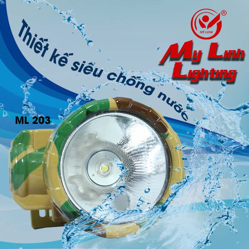 Đèn đội đầu mã 203 chống nước cao cấp Mỹ Linh tặng kèm dây sạc ánh sáng trắng, ánh sáng vàng