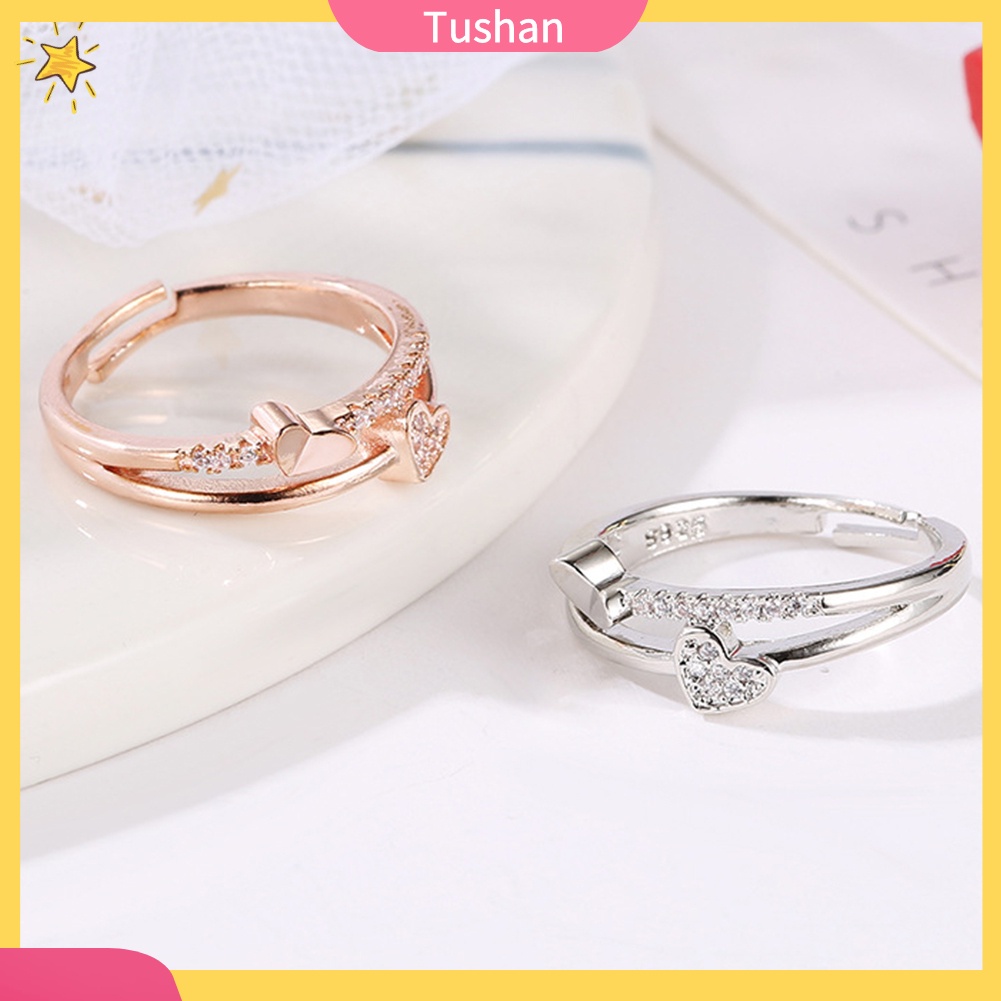 Nhẫn Hở Hình Trái Tim Đôi Đính Đá Thời Trang Cho Nữ