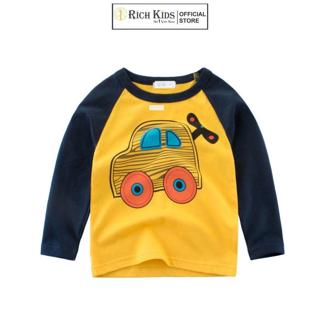 Áo Thun Dài Tay Richkids Cho Bé Trai Từ 2 Tuổi Đến 12 Vải 100% Cotton Co Giãn Thoáng Mát