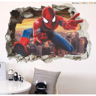 Decal Hình Dán Tường Trang Trí Phòng Trẻ Em Hình Siêu Nhân Nhện 3D