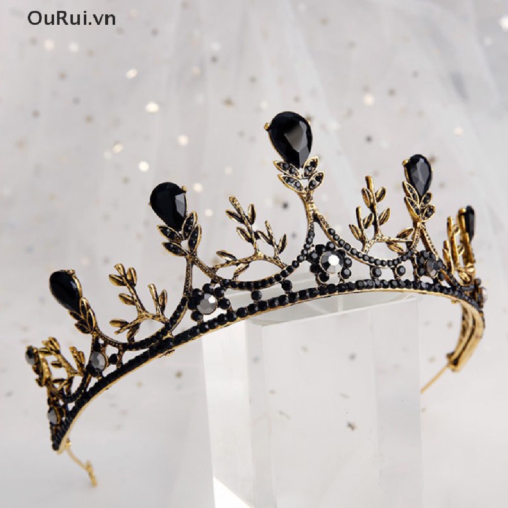 1 Vương Miện Cô Dâu Đính Pha Lê Đen Phong Cách retro