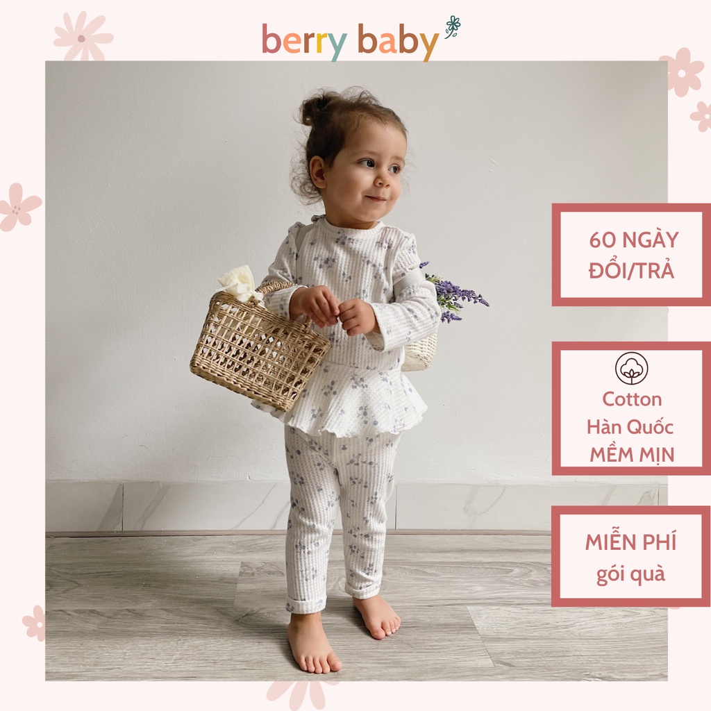 Bộ cotton cho bé BERRYBABY mùa đông áo dáng xòe cotton gân hoa nhí Sophie