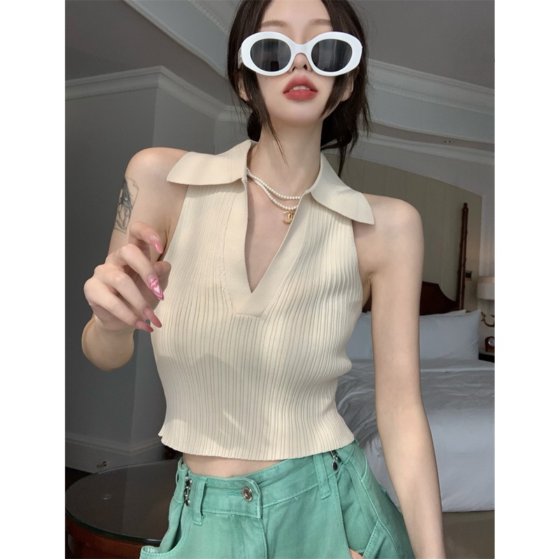 QKOOLE Áo croptop không tay phong cách Hàn Quốc cho nữ